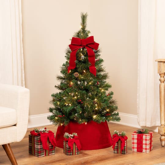 4ft. Pre-Lit Frosted Carolina Berry Spruce Artificial Christmas Tree, Clear Lights